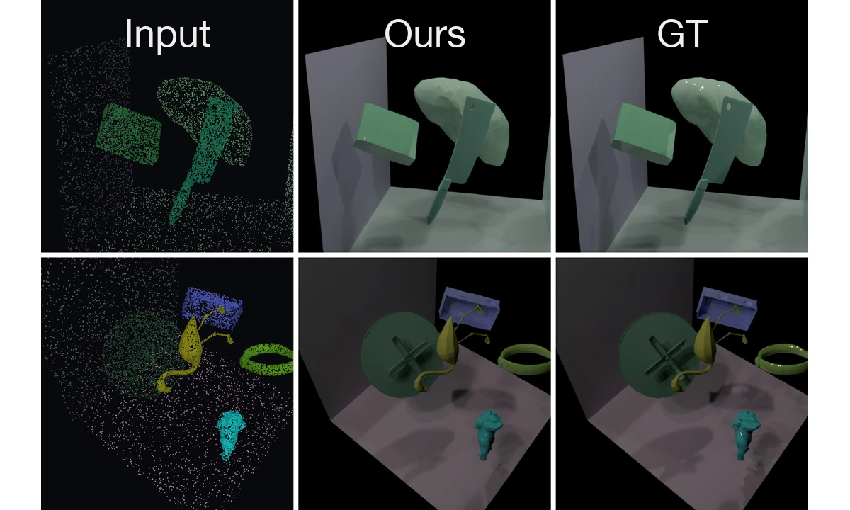 Point inputs, RADIANT renderings, and ground truth for two scenes