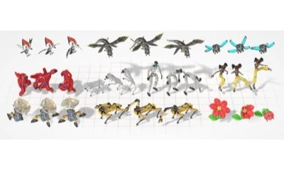 UniMate teaser showing motion generation for diverse articulated skeletons